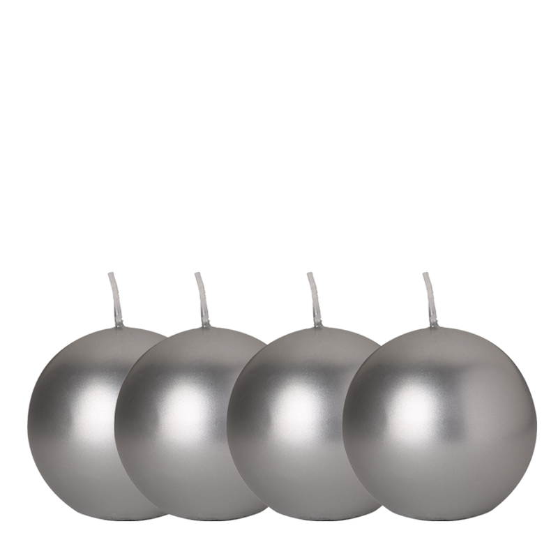 Lot de 4 bougies boule argent Ø 8 cm