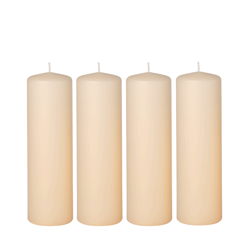 Lot de 4 bougies ivoires cylindre Ø 6 cm H 20 cm
