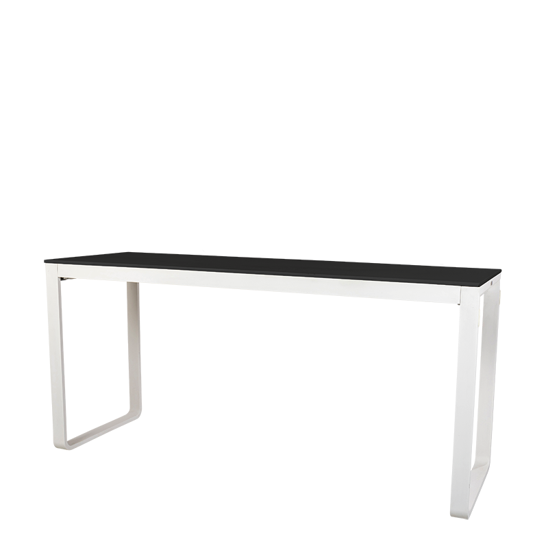 Table haute blanche plateau noir 80 x 230 cm H 110 cm