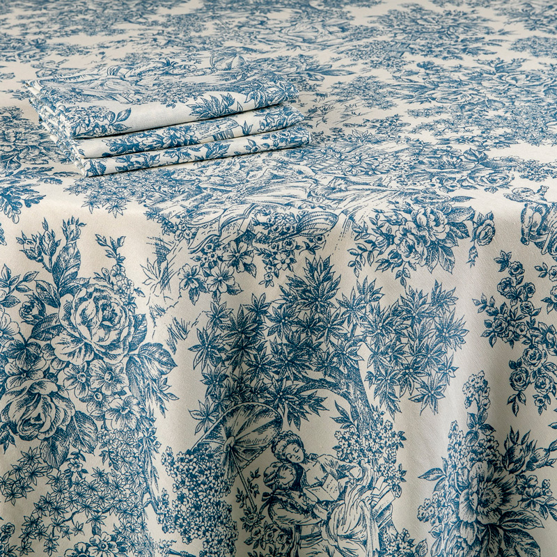 Nappe toile de Jouy bleu 270 x 270 cm