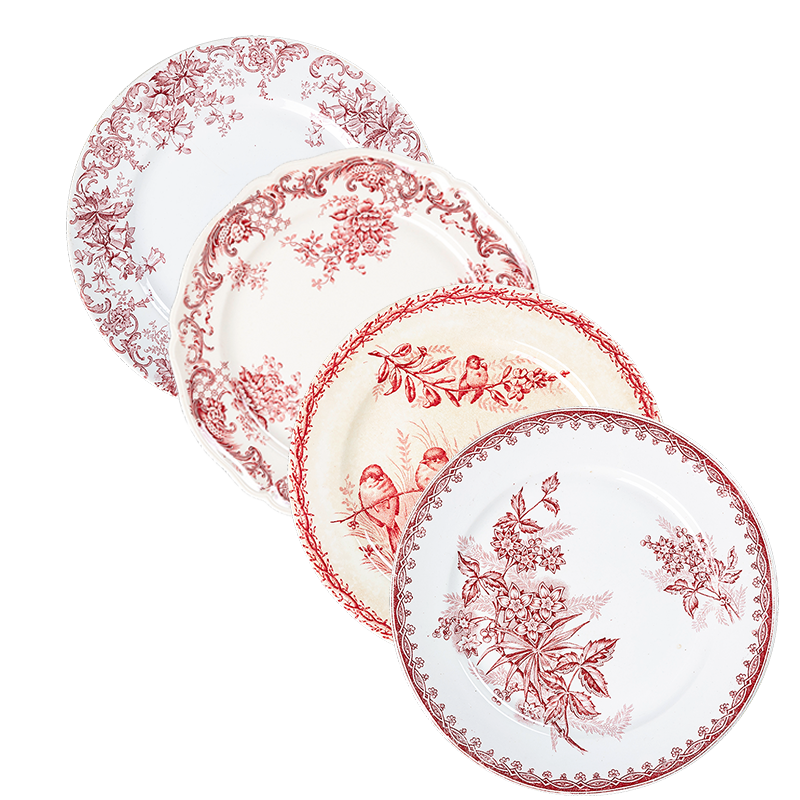 Assiettes Vintage rouge rose