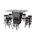 Table haute H 112 cm Cône noir plateau noir 140 x 140 cm