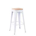 Tabouret industriel blanc assise bois H 78 cm