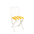Chaise Napoléon III blanche pliante avec galette rayée jaune