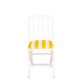 Chaise Napoléon III blanche pliante avec galette rayée jaune