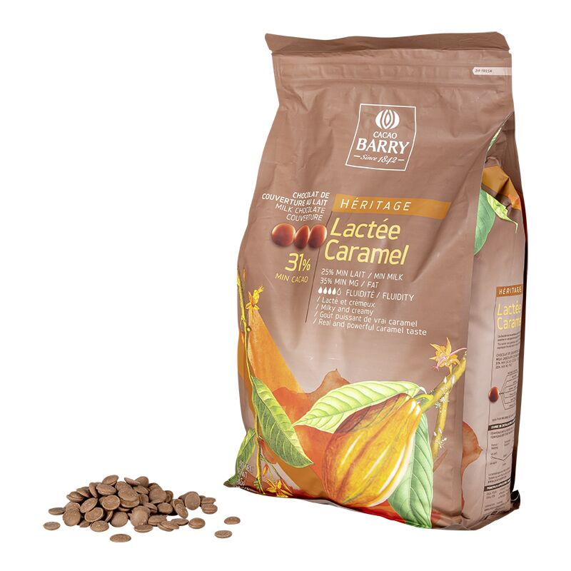 Pistoles de chocolat lait caramel 31,4 % cacao 5 kgs