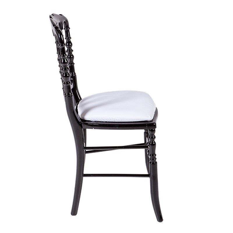 Chaise Napoléon III noire fixe chintz blanc