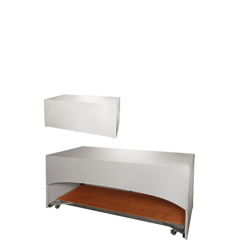 Buffet pliant houssé blanc "3 faces" 80 x 200 cm sur roulettes