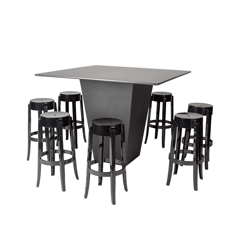 Table haute H 112 cm Cône noir plateau noir 140 x 140 cm