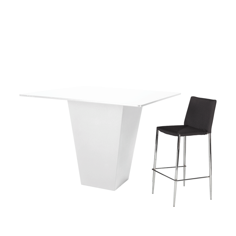 Table haute H 112 cm Cône blanc plateau blanc 140 x 140 cm