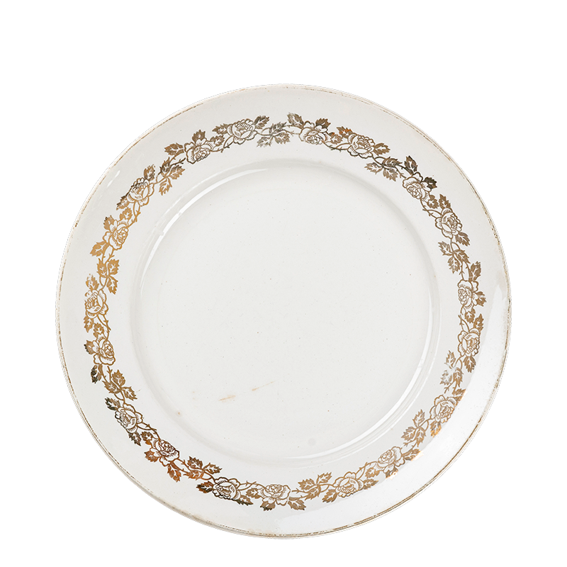 Grande assiette Vintage blanche et dorée Ø 23-25 cm