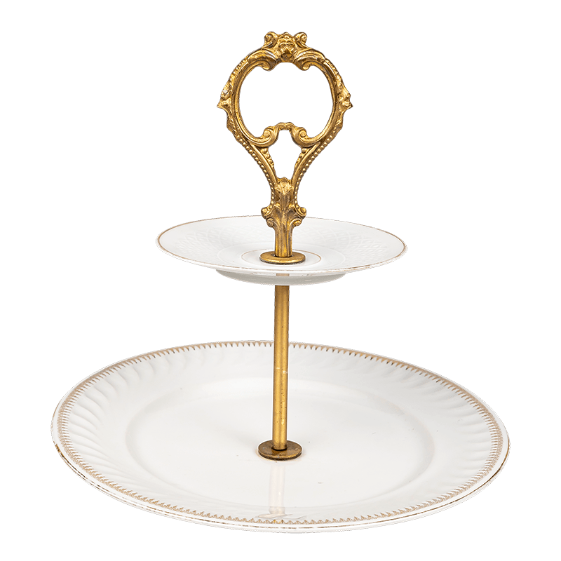 Serviteur Vintage 2 étages blanc et doré