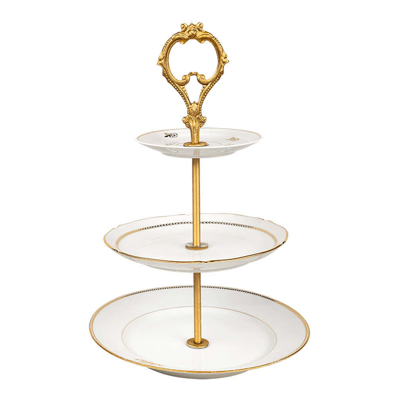 Serviteur Vintage 3 étages blanc et doré