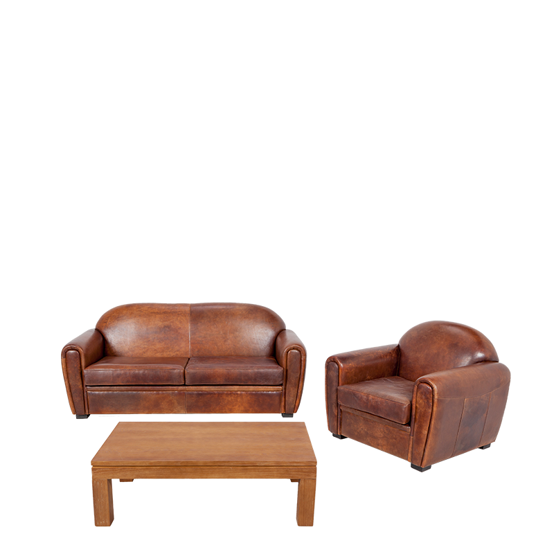 Fauteuil Club cuir marron 100 x 83 cm H 97 cm