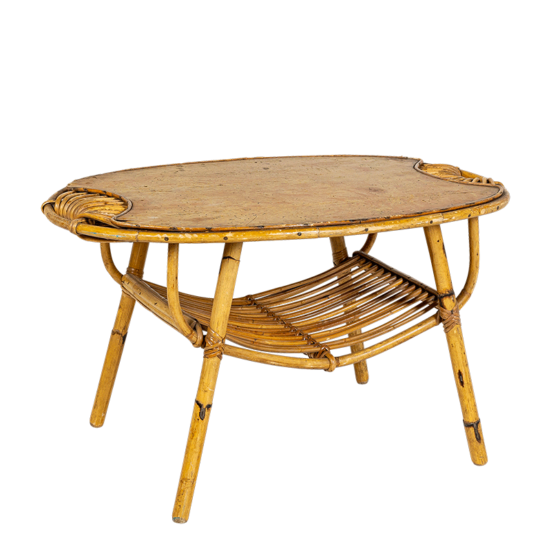 Table basse en rotin vintage