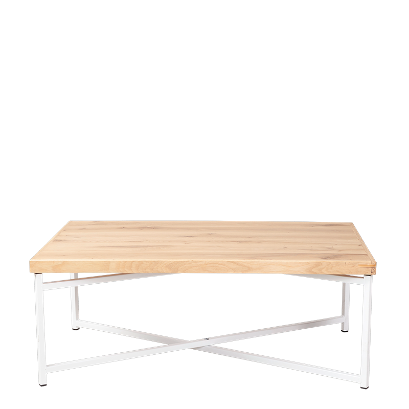 Table basse croisée blanche plateau bois 64 x 101 cm H 35 cm