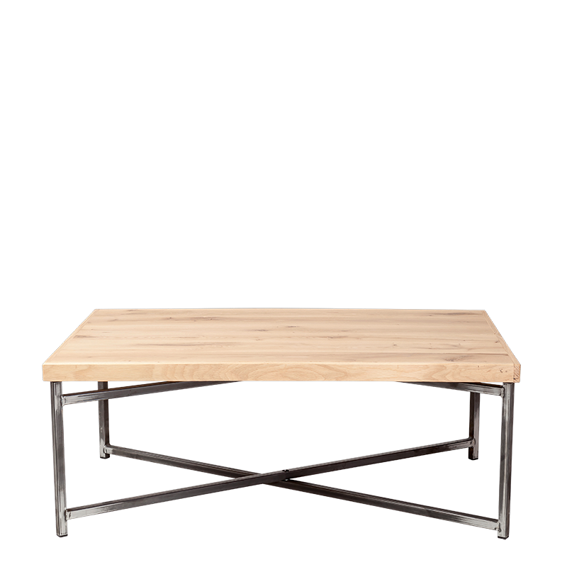 Table basse croisée acier plateau bois 64 x 101 cm H 35 cm