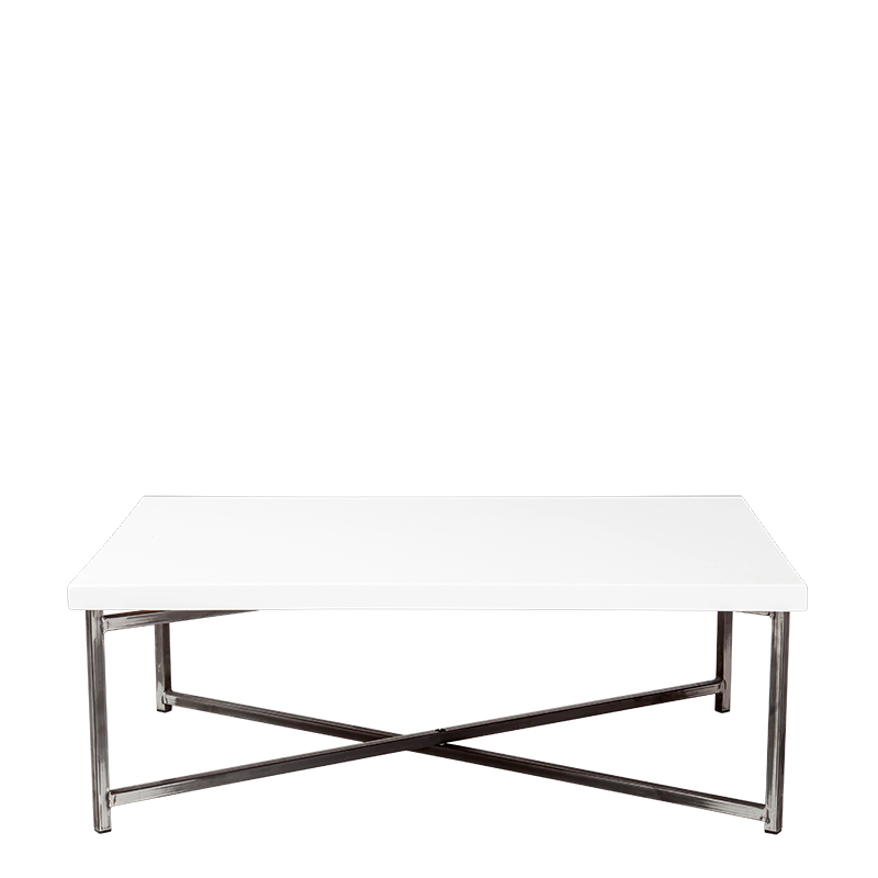Table basse croisée acier plateau blanc 64 x 101 cm H 35 cm