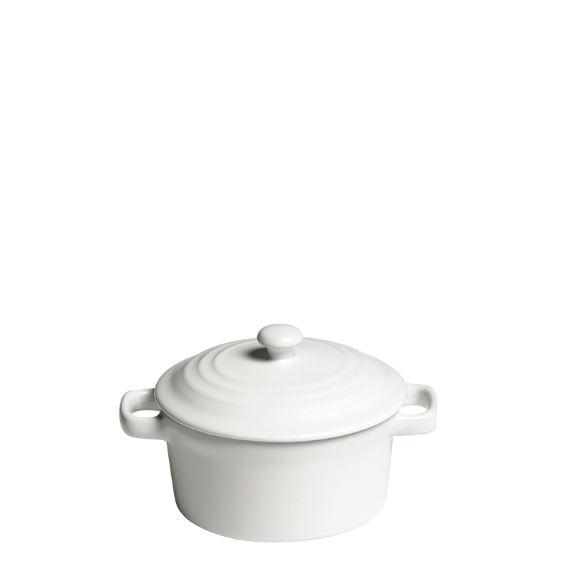 Cocotte individuelle blanche mat avec couvercle Ø 10 cm 25 cl