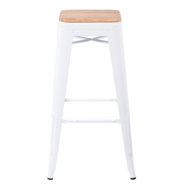 Tabouret industriel blanc assise bois H 78 cm