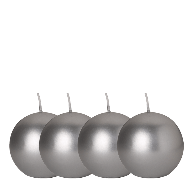 Lot de 4 bougies boule argent Ø 8 cm