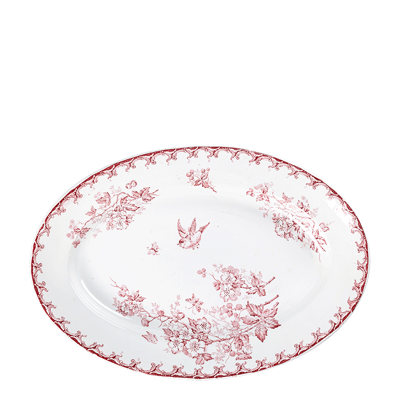 Plat ovale Vintage rouge rose