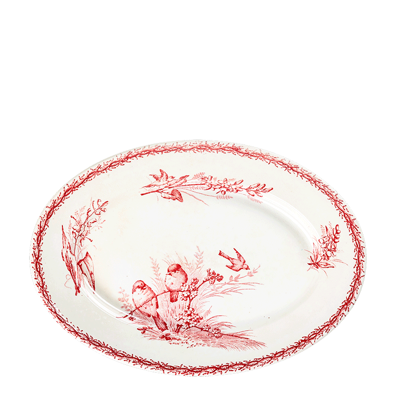 Plat ovale Vintage rouge rose