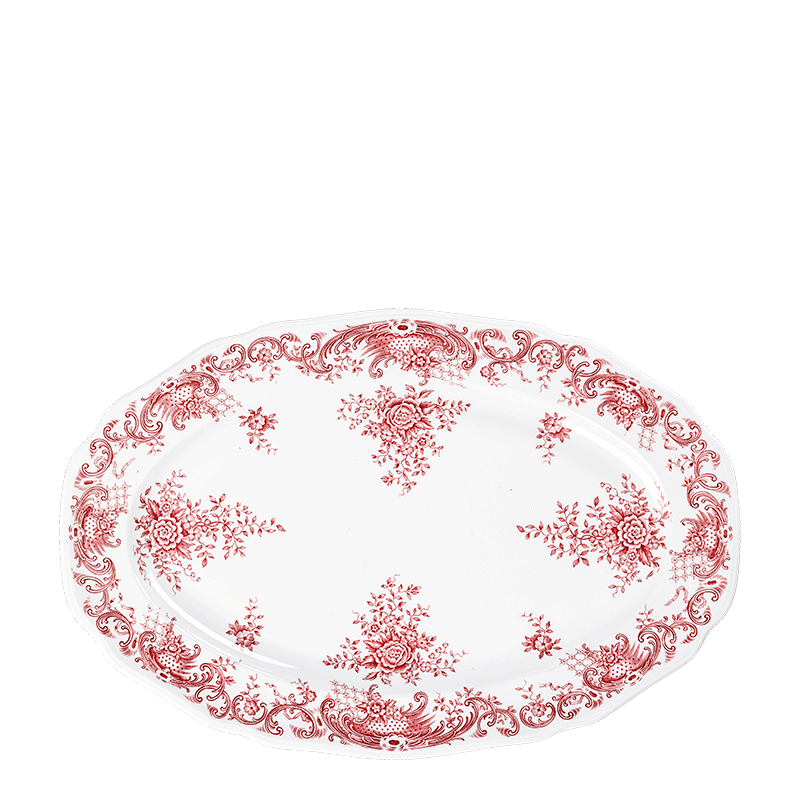 Plat ovale Vintage rouge rose