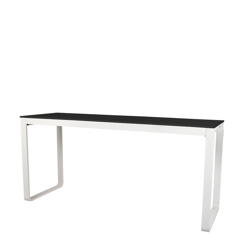 Table haute blanche plateau noir 80 x 230 cm H 110 cm