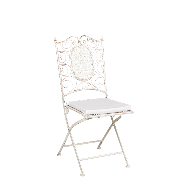 Chaise Chantilly blanche en fer forgé avec coussin