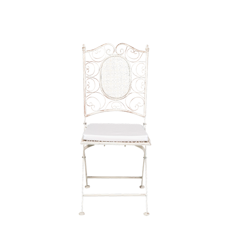 Chaise Chantilly blanche en fer forgé avec coussin
