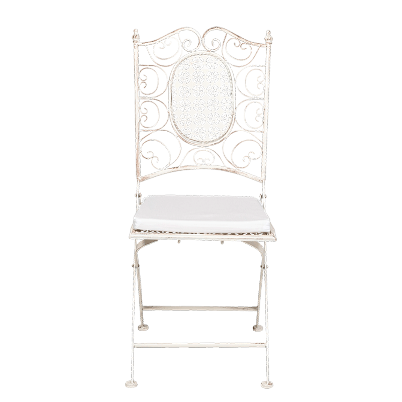 Chaise Chantilly blanche en fer forgé avec coussin