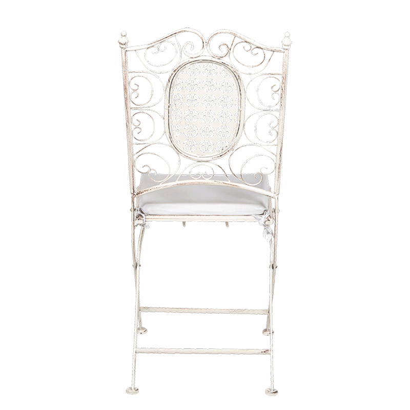 Chaise Chantilly blanche en fer forgé avec coussin
