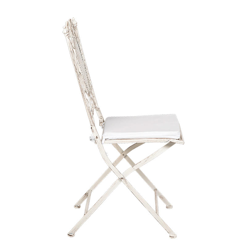 Chaise Chantilly blanche en fer forgé avec coussin