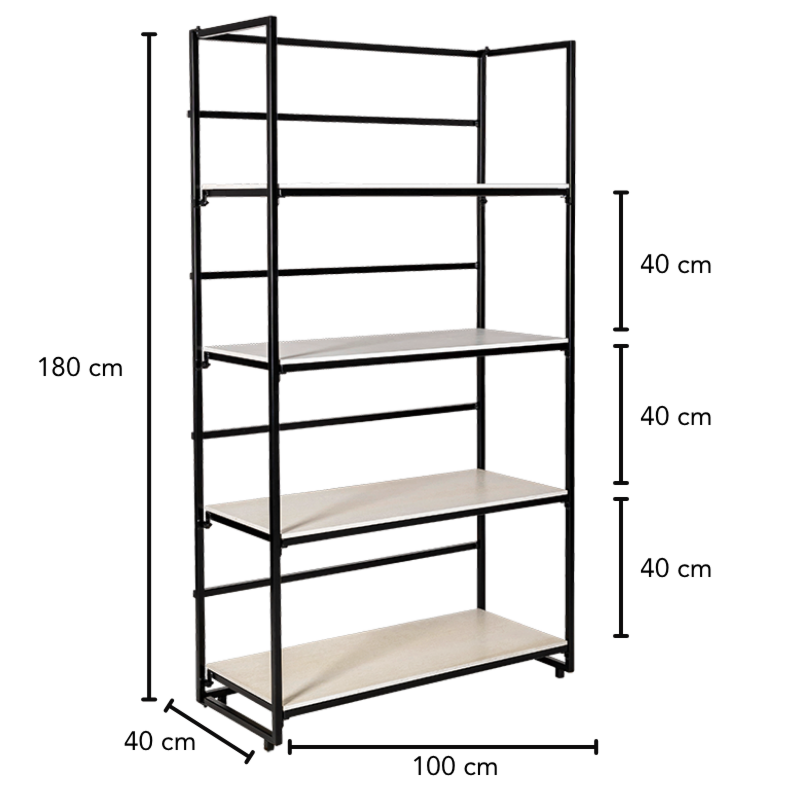 Etagère noire et blanche 40 x 100 cm H 180 cm