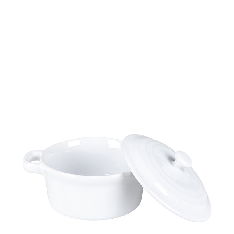Cocotte individuelle blanche brillante avec couvercle Ø10 cm 25cl