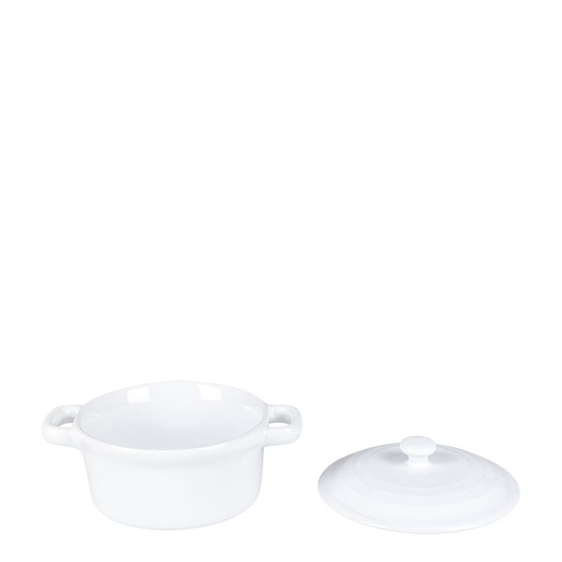 Cocotte individuelle blanche brillante avec couvercle Ø10 cm 25cl