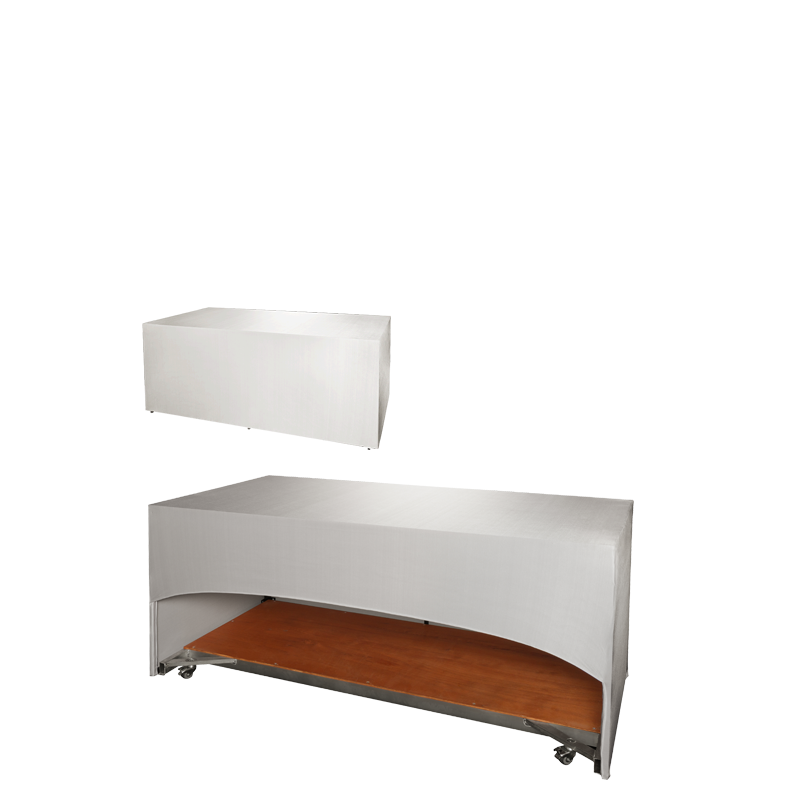 Buffet pliant houssé blanc "3 faces" 80 x 200 cm sur roulettes