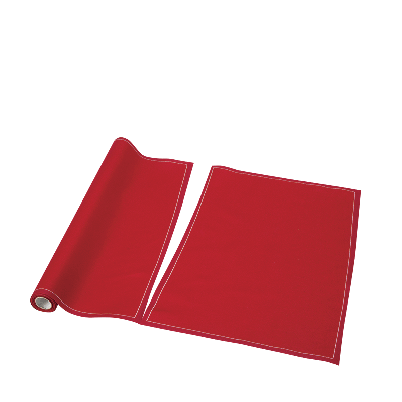 Sets de table/serviettes tissu rouge 48 x 32 cm en rouleau (12)
