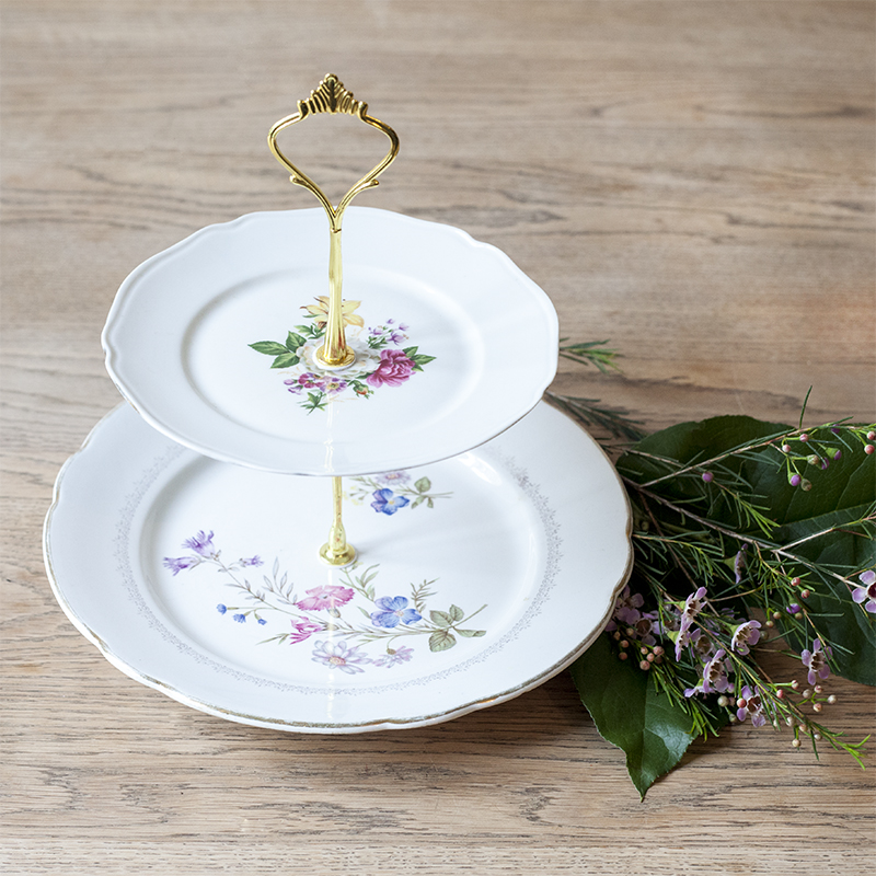 Serviteur Vintage 2 étages fleuri