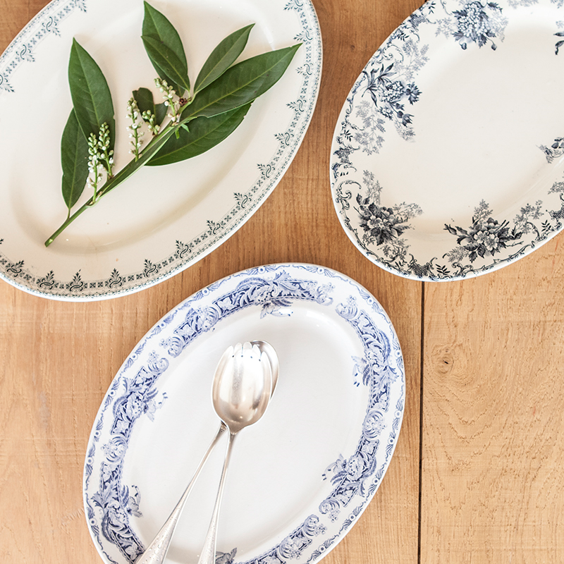 Plat ovale Vintage bleu vert
