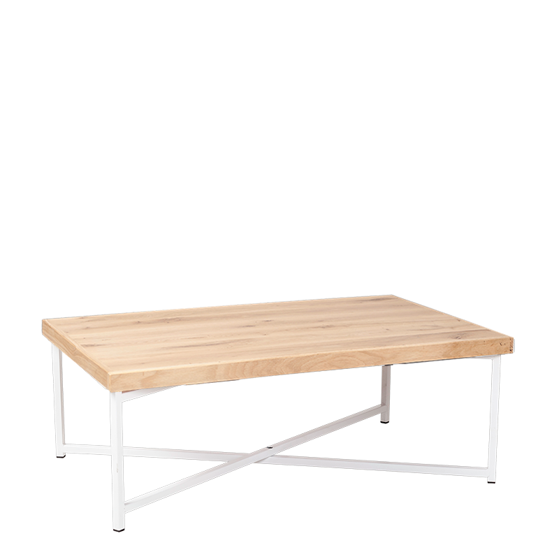 Table basse croisée blanche plateau bois 64 x 101 cm H 35 cm
