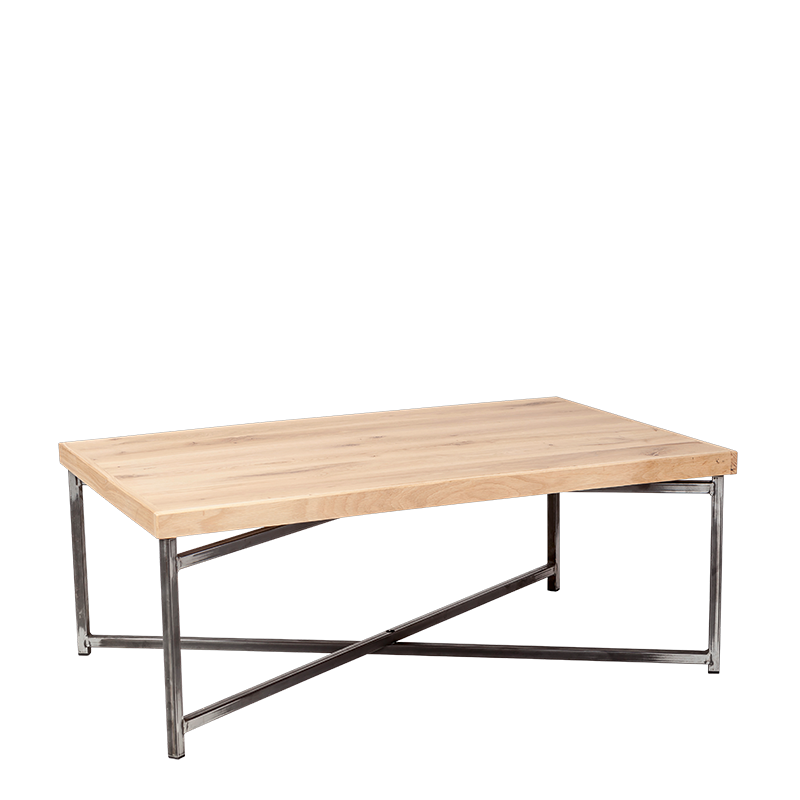 Table basse croisée acier plateau bois 64 x 101 cm H 35 cm