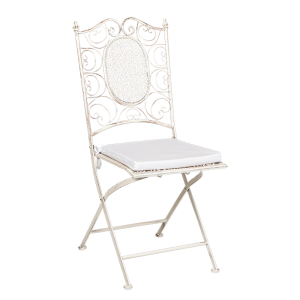 Chaise Chantilly blanche en fer forgé avec coussin