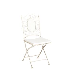 Chaise Chantilly vintage blanche en fer forgé avec coussin écru