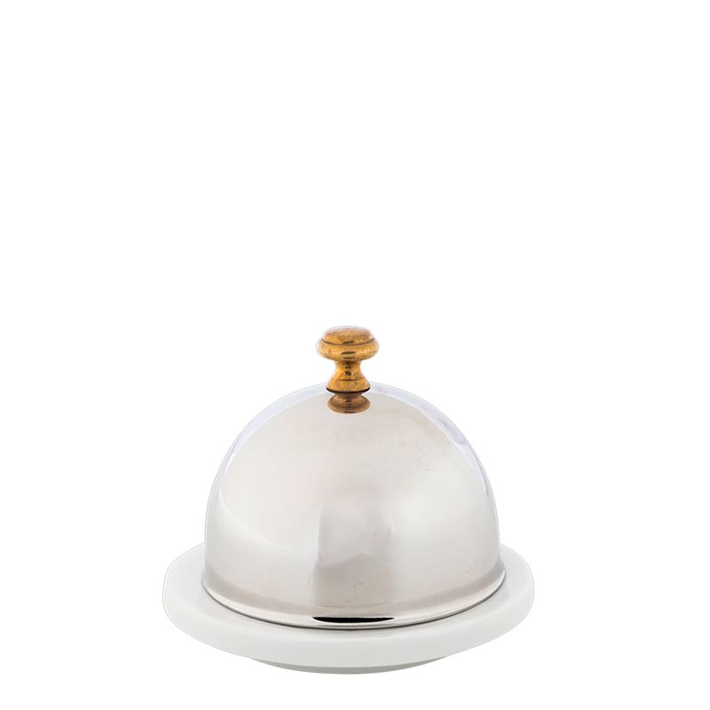 Beurrier porcelaine avec sa cloche en inox Ø 9 cm H 8 cm