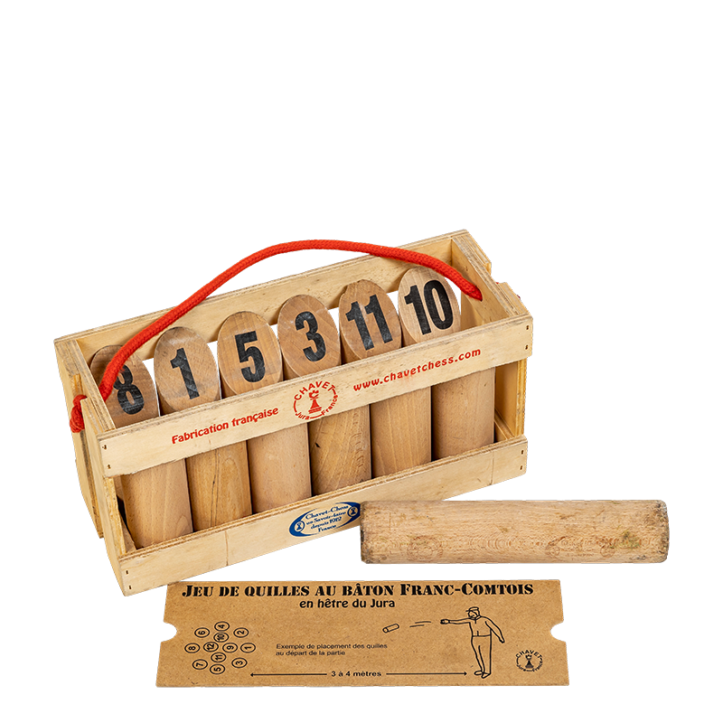Jeu de quilles au bâton Franc-Comtois en bois vintage