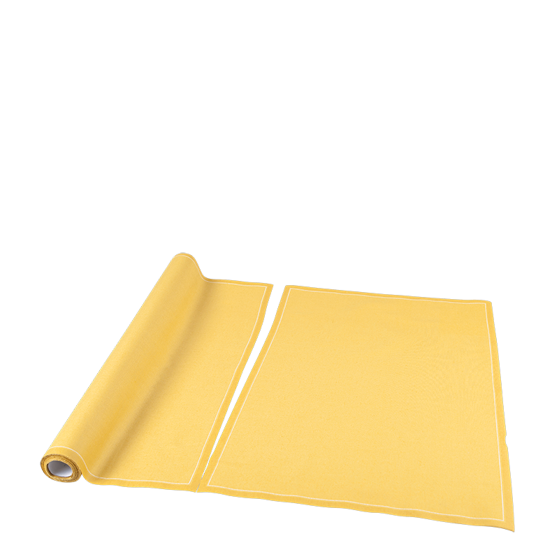 Sets de table/serviettes tissu jaune moutarde 48x32 en rouleau 12
