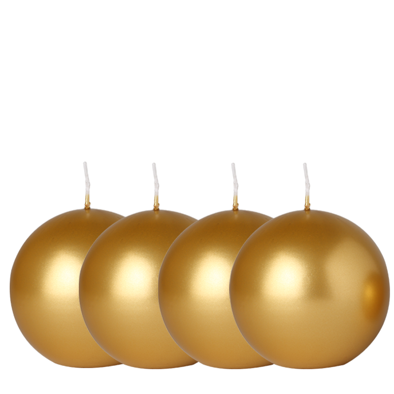 Lot de 4 bougies boule or &Oslash; 10 cm