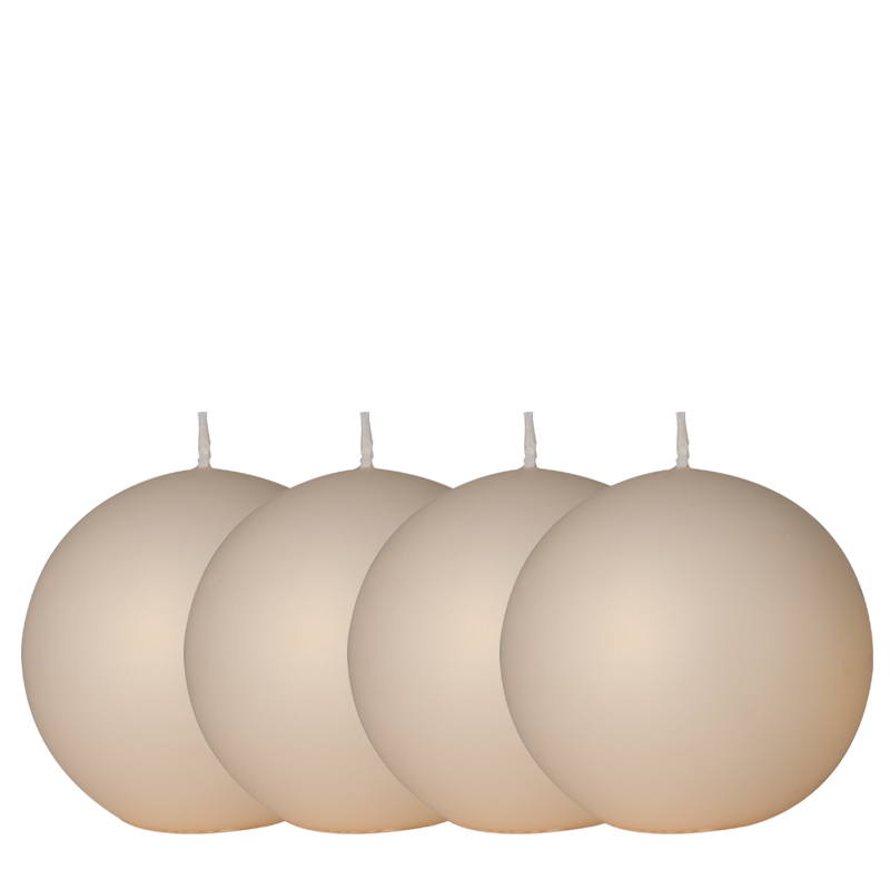 Lot de 4 bougies boule satin&eacute;e ivoire &Oslash; 10 cm